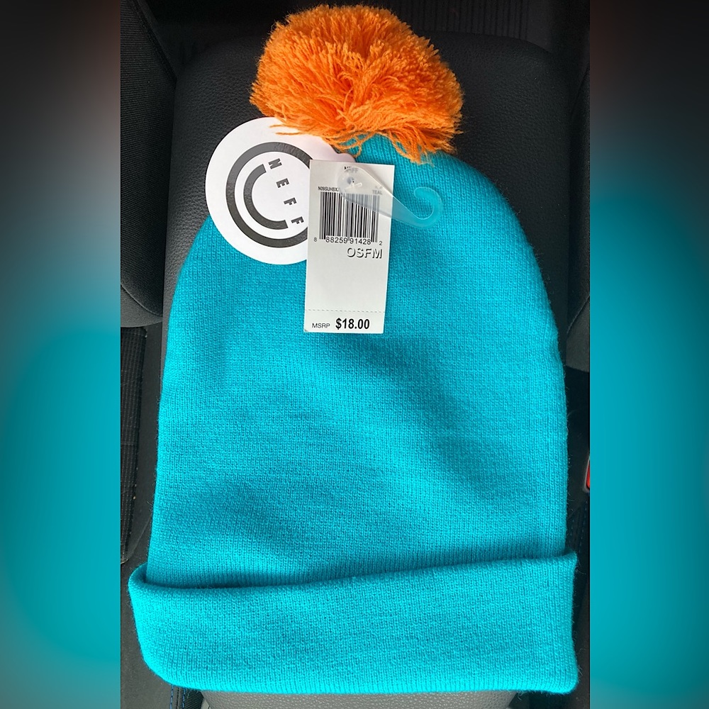 New with tags NEFF One Size Fits Most teal and orange slouch beanie.